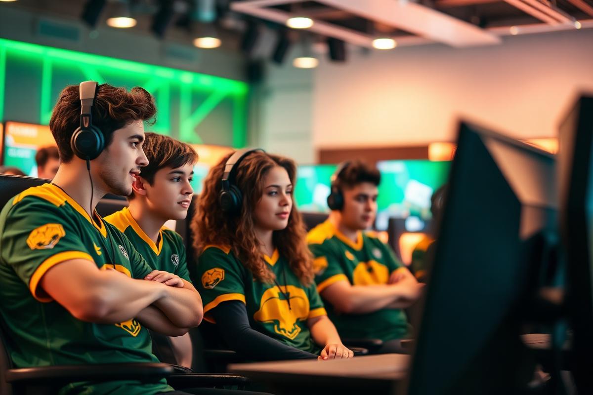 Members of the Ivy League Gaming academy team analyzing a match